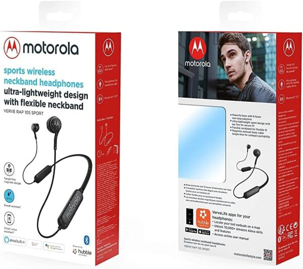 Motorola Ververap 105 Bluetooth Wireless Earbud in-Ear Neckband Headphone with Mic (Black) - Image 7