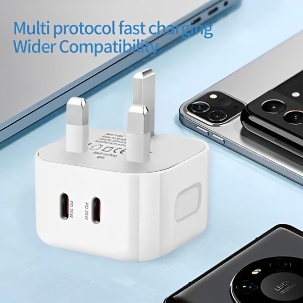 First Pro Dual Type C Charger 40W - Fast Charging phone Adapter for android, iphone16 Pro max/iPhone 15 Pro Max, iPad Pro, Apple Devices, Samsung s23 ultra - 2 USB-C PD, Type C & Type-C Cable Included - Image 8