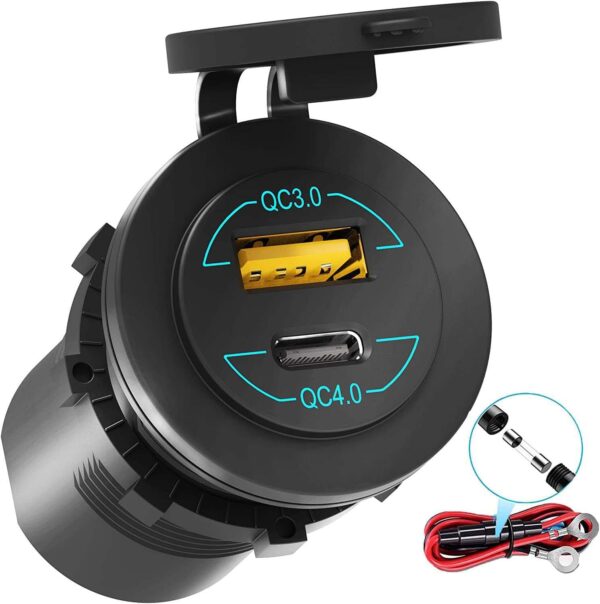 ELECDON USB C Car Charger Socket Dual USB Outlet PD & QC 3.0 Car Charger Socket Power Waterproof with Switch for 12V/24V Marine Boat Motorcycle Truck RV - Image 2