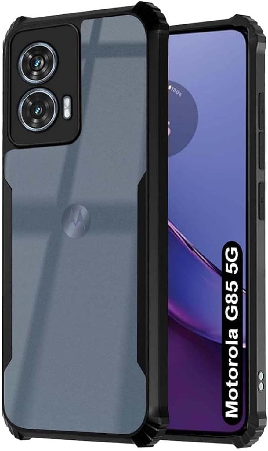 Zubitech Motorola G85 Shockproof Crystal Clear Back Cover Case for Moto G85 | 360 Degree Protection | Protective Design | Transparent Back PC & TPU | Black Bumper for Moto G85 - Image 2