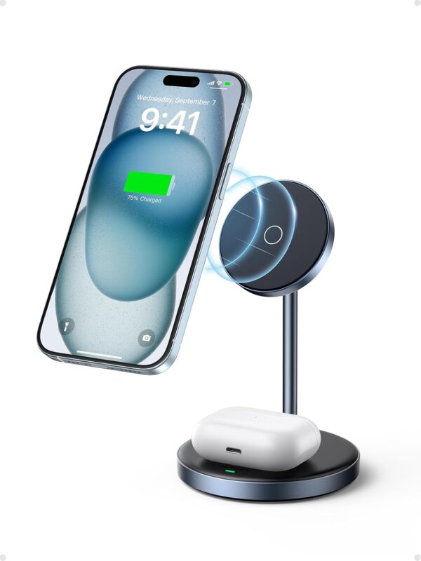 UGREEN MagFlow Wireless Charger 2 in 1 Magsafe iPhone 16 Charger Magnetic Stand Airpods Wireless Charger Fast Magsafe Charging Station 360° Free Rotation for iPhone 16/15/14/13/series, AirPods Pro/3/2 - Image 2
