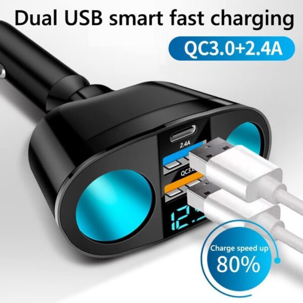 NALACAL Car Charger Cigarette Lighter Adapter, USB C Car Charger Socket 12V-24V, 120W Fast Charge Cigarette Lighter, PD & QC3.0 USB Charger Adapter - Image 4