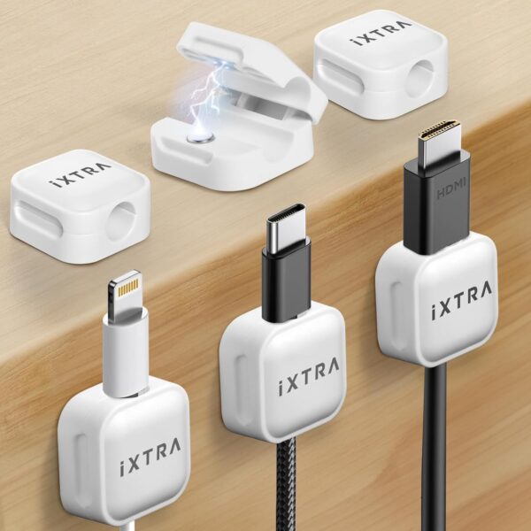 iXTRA 6 Pack Magnetic Cable Clips Cable Management Adhesive Cord Organizer Wire Holder Keeper USB Charger Holder for Home & Office Desk Phone Wall Kitchen Car Desktop Nightstand (White) - Image 2