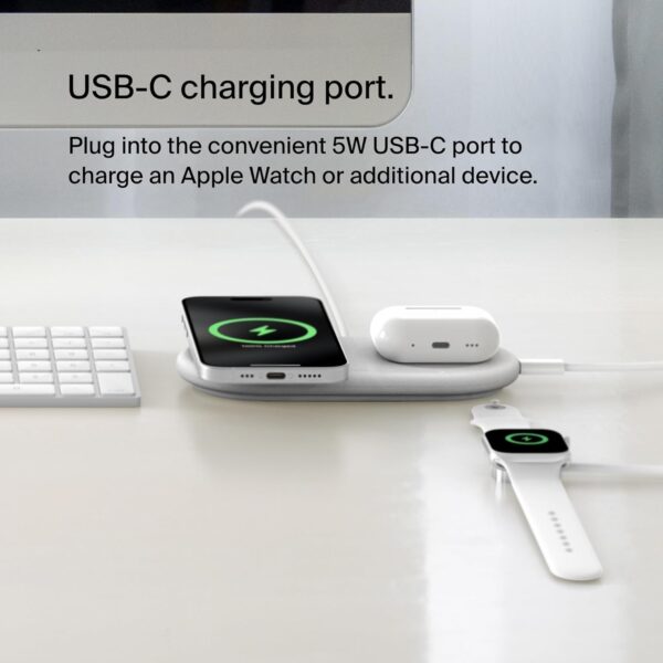 Belkin BoostCharge Pro 2-in-1 Wireless Charging Pad with Magnetic Qi2 15W, Fast Charging iPhone Wireless Charger Compatible with iPhone 15 Series, AirPods, MagSafe Enabled Devices - White - Image 4