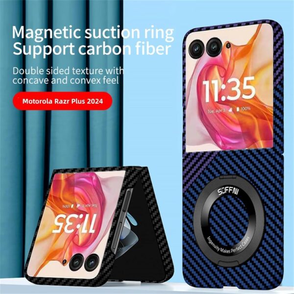 TERRIFI Compatible with Motorola Razr Plus 2024 Case, Kickstand Carbon Fiber Shockproof Protective Cover, Compatible with MagSafe Wireless Charger, Compatible with Moto Razr+ 2024 - Image 10