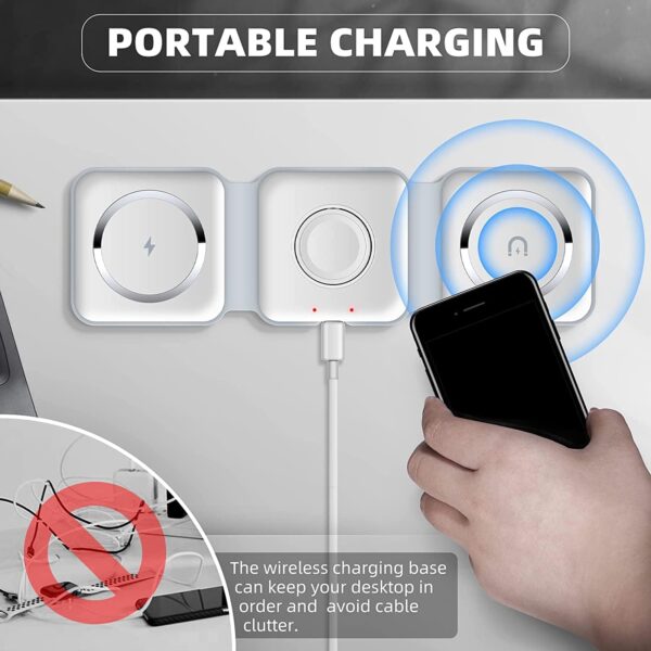 Padom 3 in 1 Wireless Charger,Magnetic Foldable Charging Station,Fast Wireless Charging Pad (WHITE) USB - Image 3