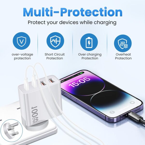 infino® 100W GaN PD Charger - 2 USB-C (100W) & 2 USB-A (18W) - 3 Interchangeable Heads for US, UK, EU, AU - Image 8