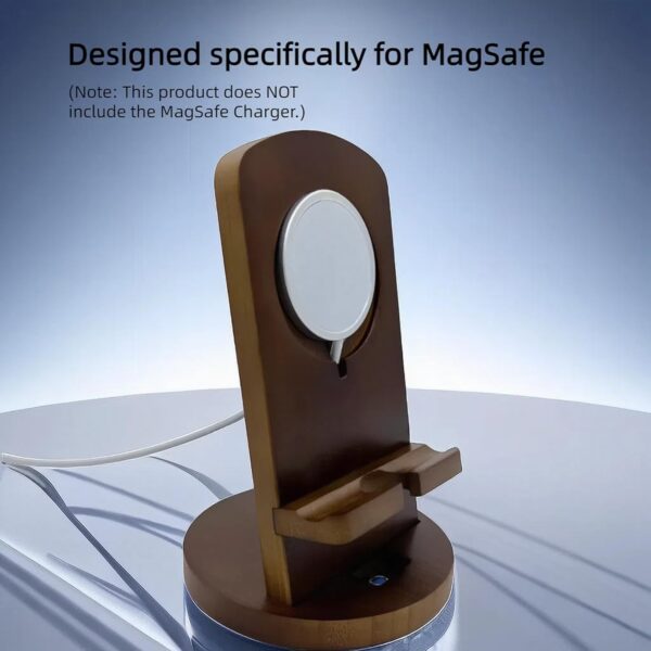WASHLA Cell Phone Tablet Stand Holder Portable Nightstand Organizer with Charging Hole for Magsafe Charger Detachable Desktop Wooden Phone Pad Holder Natural Bamboo - Image 3