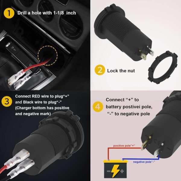 ELECDON USB C Car Charger Socket Dual USB Outlet PD & QC 3.0 Car Charger Socket Power Waterproof with Switch for 12V/24V Marine Boat Motorcycle Truck RV - Image 9