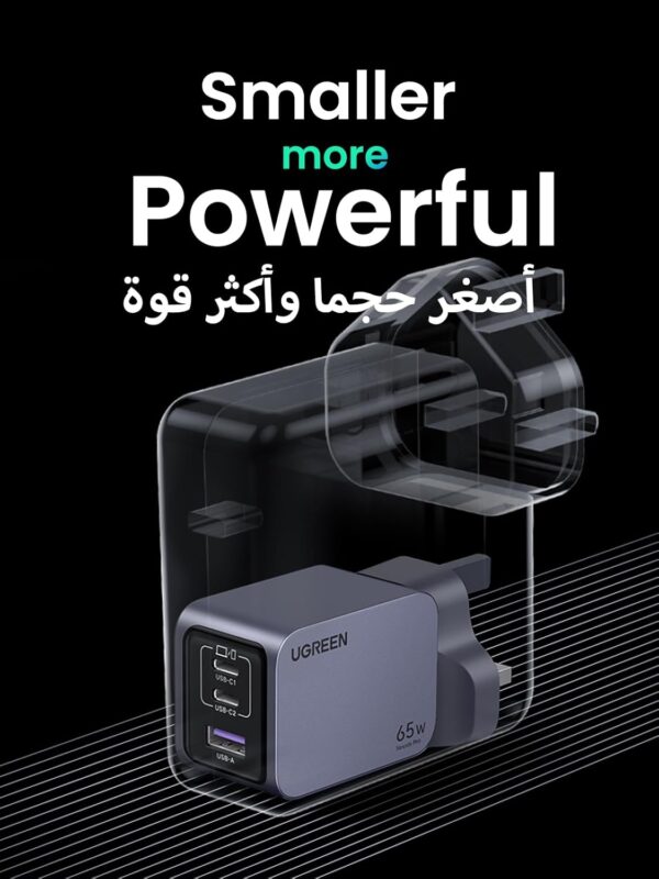 UGREEN Nexode Pro 65W USB C Charger【Upgraded GaNII Tech】3-Port GaN Laptop Charger Type C Compact Fast Wall Charger Adapter for MacBook Pro/Air, Dell XPS, iPad Pro, iPhone, Samsung, Steam Deck, etc - Image 9
