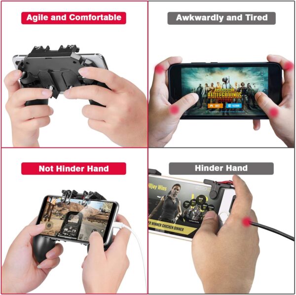 DELAM Mobile Game Controller with L1R1 L2R2 Triggers, PUBG Mobile Controller 6 Fingers Operation, Joystick Remote Grip Shooting Aim Keys for 4.7-6.5" iPhone Android iOS Cellphone Gamepad Accessories - Image 5