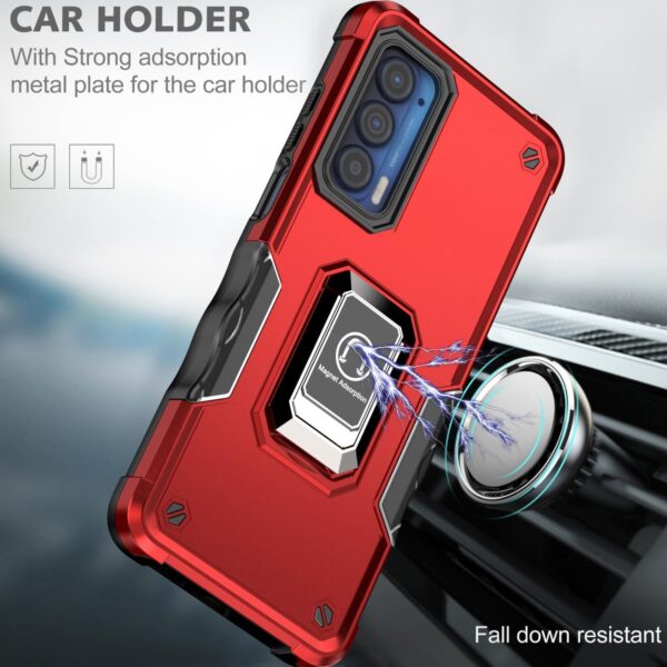 TJS Compatible with Motorola Moto Edge 5G 2021 Case, Moto Edge 5G UW Case, with Tempered Glass Screen Protector Defender Metal Ring Magnetic Support Kickstand Heavy Duty Protector Phone Case (Blue) - Image 4