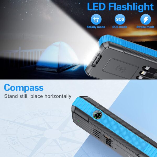 DJKK Solar Power Bank Wireless Charger 33800mAh Built in 4 Cables and LED Camping Lights 22.5W Fast Charging Power Bank 7 Outputs 4 Inputs Portable Charger Compatible with All Mobile Devices (Blue) - Image 7