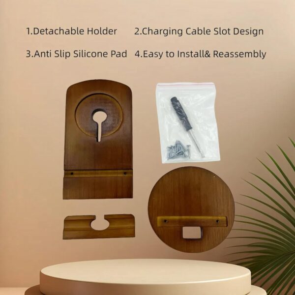 WASHLA Cell Phone Tablet Stand Holder Portable Nightstand Organizer with Charging Hole for Magsafe Charger Detachable Desktop Wooden Phone Pad Holder Natural Bamboo - Image 7
