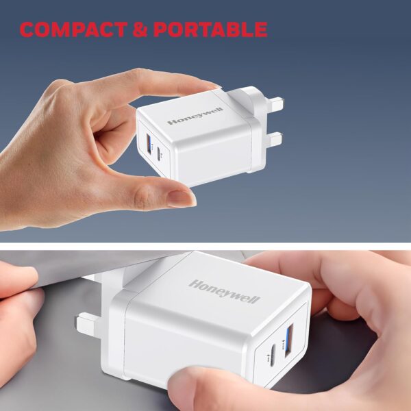 Honeywell Zest Charger PD30W, Ultra-Fast Wall Charger with PPS Support, 1xType C PD 3.0 Port & 1x USB A Port, Compatible with iPhone, iPad,Samsung, Oneplus,Smartphones,Tablets,Power Banks-White - Image 7