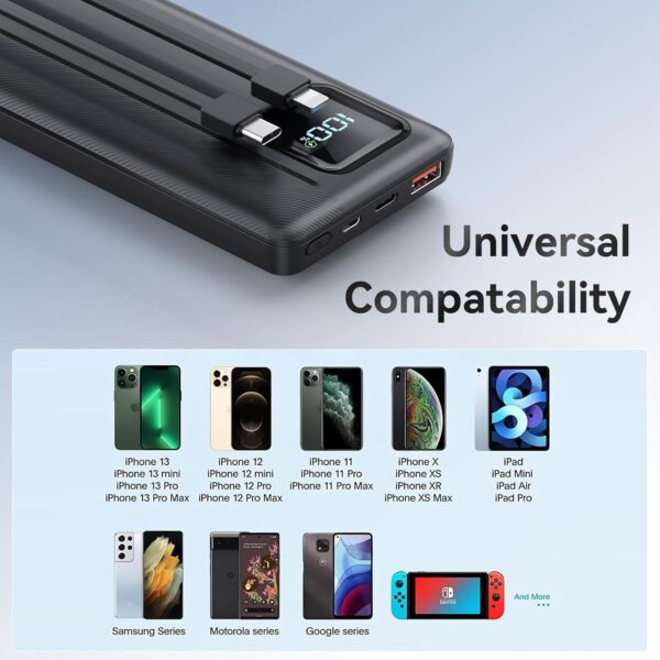Garlo Power Bank Portable Charger 10000mAh 22.5W Fast Charging Mini Powerbank with Built in USB C and IOS Cables, Mobile Phones Battery Pack for iPhone Android iPad Samsung Google Pixel LG - Image 9