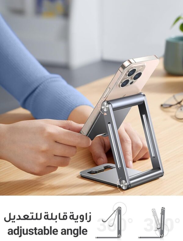UGREEN Phone Stand Aluminum Mobile Stand Adjustable Mobile Holder Foldable Phone holder, Desktop iPhone Stand Compatible with All Mobile Phone, iPhone 16 Pro Max/16 Pro/16, Galaxy S23 S24 Ultra (Grey) - Image 3