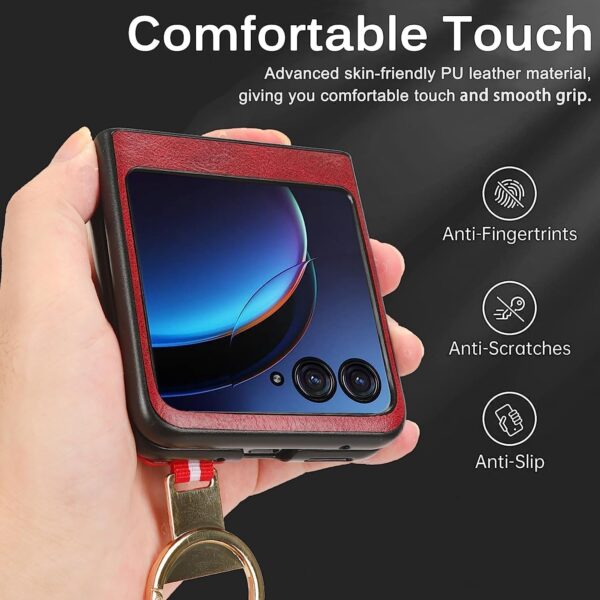 Gruattreay for Motorola Razr 40 Ultra Case with Hanging Rope, Premium PU Leather Shell with Anti-Lost Detachable Lanyard Anti-Scratch Shock-Proof Full Coverage Protective Cover (Red) - Image 7