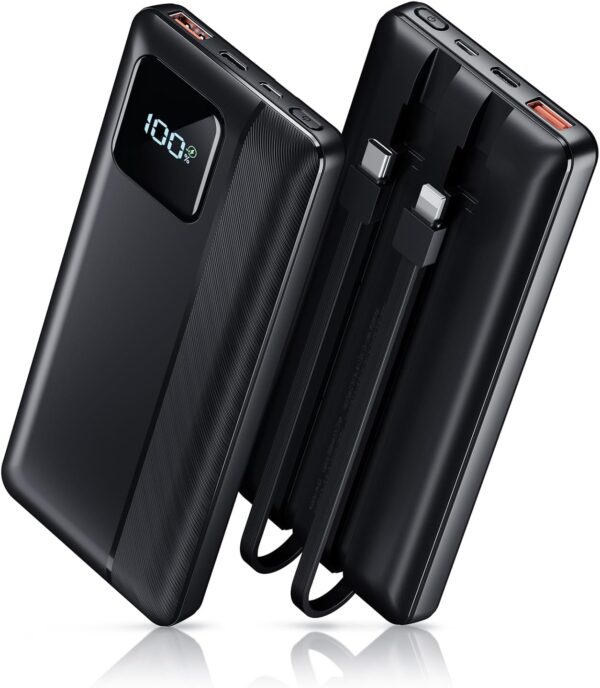 Garlo Power Bank Portable Charger 10000mAh 22.5W Fast Charging Mini Powerbank with Built in USB C and IOS Cables, Mobile Phones Battery Pack for iPhone Android iPad Samsung Google Pixel LG - Image 2
