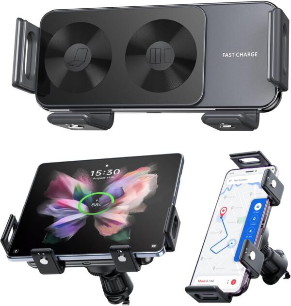 KASTWAVE Wireless Car Charger Mount, Rotatable [Dual Coils] Fast Charging Phone Holder, for Samsung Galaxy Z Fold 5/4/3/2, Air Vent and Dashboard Cell Phone Mount for Galaxy Z Fold/Apple Accessories - Image 2