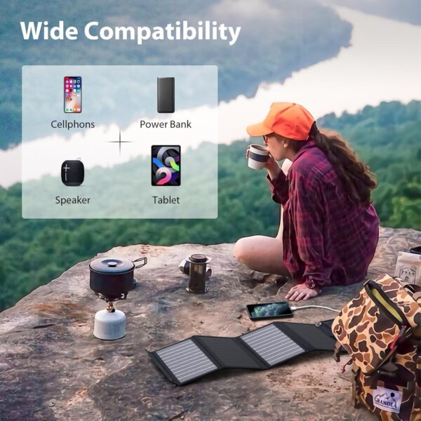 BigBlue 28W Solar Charger Foldable with Digital Ammeter, Outdoor Solar Powered Charger With SunPower Solar Panels Dual USB Ports(5V/4A Overall) for iPhone iPad Samsung Galaxy LG Cellphones and Devices - Image 5