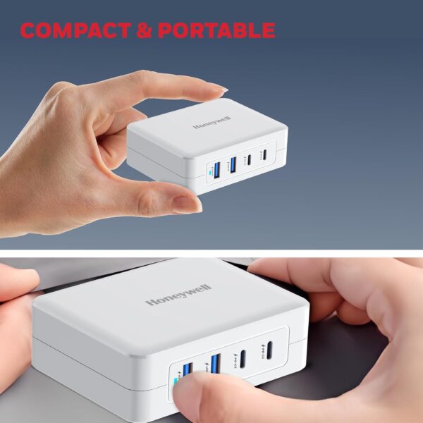 Honeywell Zest Charger GaN 140W, Ultra-Fast Wall Charger with PPS support, 3xType C PD 3.0 Ports & 1xUSB A Port, Equipped with Switchable Plugs,Compatible with iPhone,MacBook Air,Galaxy,Laptops - Image 8