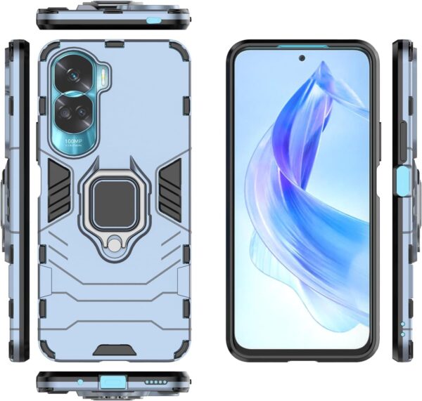 EasyLifeGo for Honor 90 Lite 5G Kickstand Case with Tempered Glass Screen Protector [2 pieces], Hybrid Heavy Duty Armor Dual Layer Anti-Scratch Case Cover, Blue - Image 3