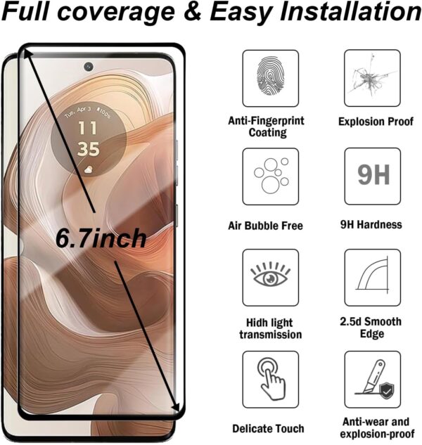 UOEPOWA [2+2] Screen Protector Compatible With Motorola Edge 50 Ultra, Screen Film & Camera Lens Film 9H Hardness, Ultra-Clear, Shatterproof, Anti-Scratch Film for Motorola Edge 50 Ultra - Image 3