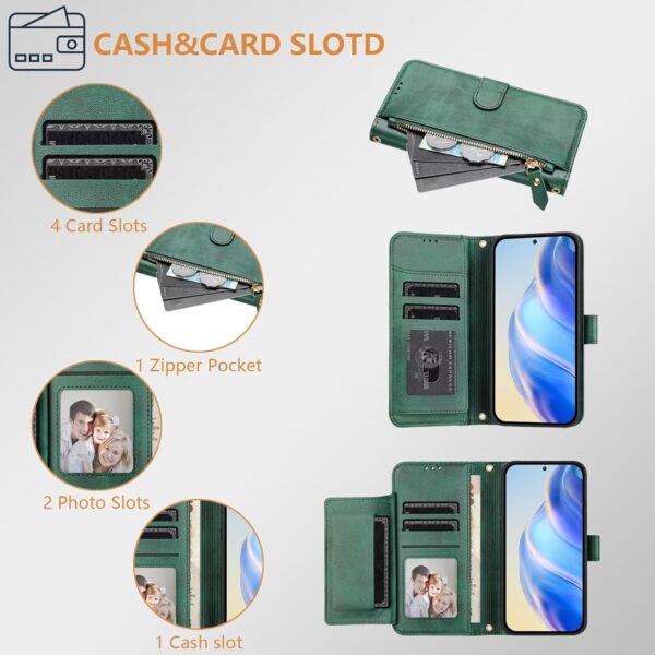 Rnrieyta Miagon Zipper Wallet Cover for Honor 90 Lite,PU Leather Folio Card Slot Detachable Lanyard Wrist Strap Magnetic Closure Kickstand Protective Case - Image 5