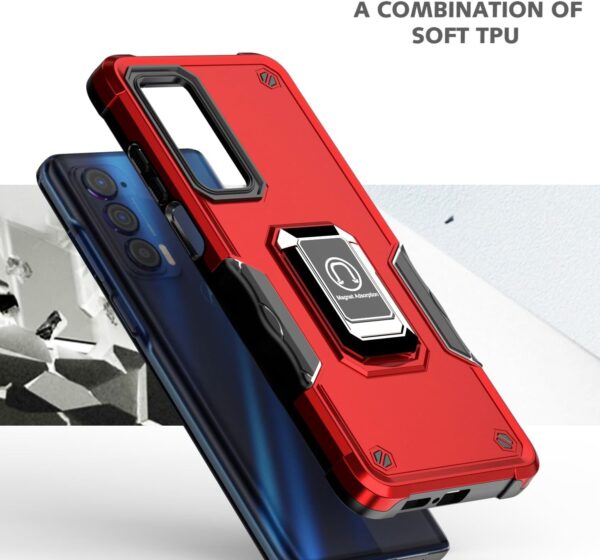TJS Compatible with Motorola Moto Edge 5G 2021 Case, Moto Edge 5G UW Case, with Tempered Glass Screen Protector Defender Metal Ring Magnetic Support Kickstand Heavy Duty Protector Phone Case (Blue) - Image 7