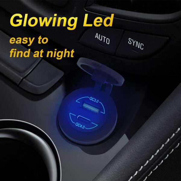 ELECDON USB C Car Charger Socket Dual USB Outlet PD & QC 3.0 Car Charger Socket Power Waterproof with Switch for 12V/24V Marine Boat Motorcycle Truck RV - Image 7