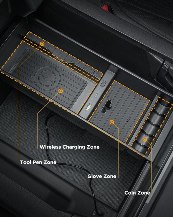 CarQiWireless Wireless Charger for F150 2009-2023, Center Console Organizer Box for Ford F150 Accessories F-150 2009 2010 2011 2012 2013 2014 2015 2016 2017 2018 2019 2020 2021 2022 2023 2015-2018 - Image 5