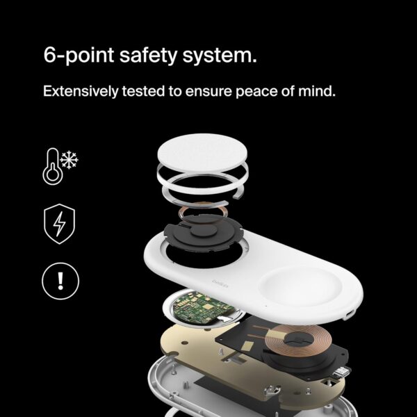 Belkin BoostCharge Pro 2-in-1 Wireless Charging Pad with Magnetic Qi2 15W, Fast Charging iPhone Wireless Charger Compatible with iPhone 15 Series, AirPods, MagSafe Enabled Devices - White - Image 6