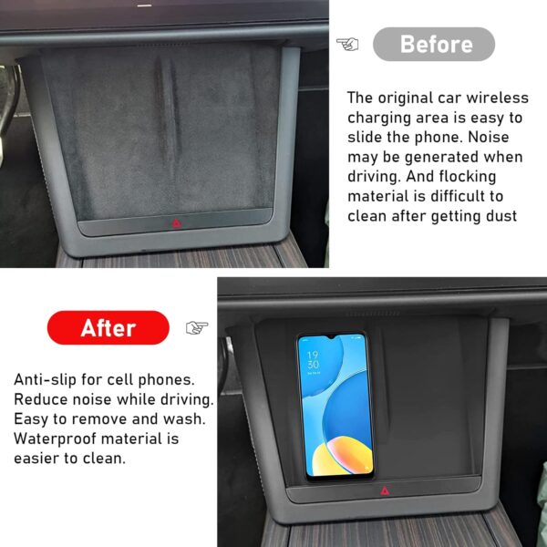 Yumzeco Compatible with 2021-2024 Tesla Model S Model X Wireless Charging Mat Silicone Mat,Model S Model X Center Console Charger Mat 2021 2022 2023 2024 Model S X Accessories - Image 3