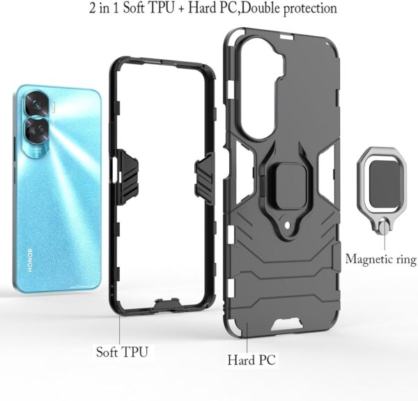 EasyLifeGo for Honor 90 Lite 5G Kickstand Case with Tempered Glass Screen Protector [2 pieces], Hybrid Heavy Duty Armor Dual Layer Anti-Scratch Case Cover, Blue - Image 6