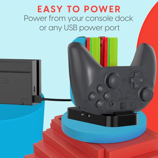 TalkWorks Joycon Charging Dock for Nintendo Switch - Controller and Joycons Charger Base Station Stand Holder - Remote Game Accessories Organizer for Right/Left Joy Con - Image 6