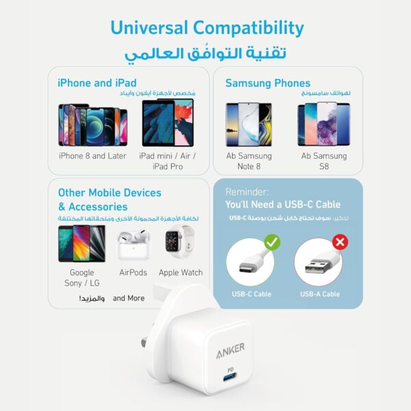 Anker iPhone 16 Pro Charger, 20W USB C Charger, PowerPort III 20W Cube Fast Charger for iPhone 16/16 Pro/16 Plus /16 Pro Max, 15/14 Series, Samsung, iPad, Huawei, Xiaomi, Vivo, Oppo and More - Image 8