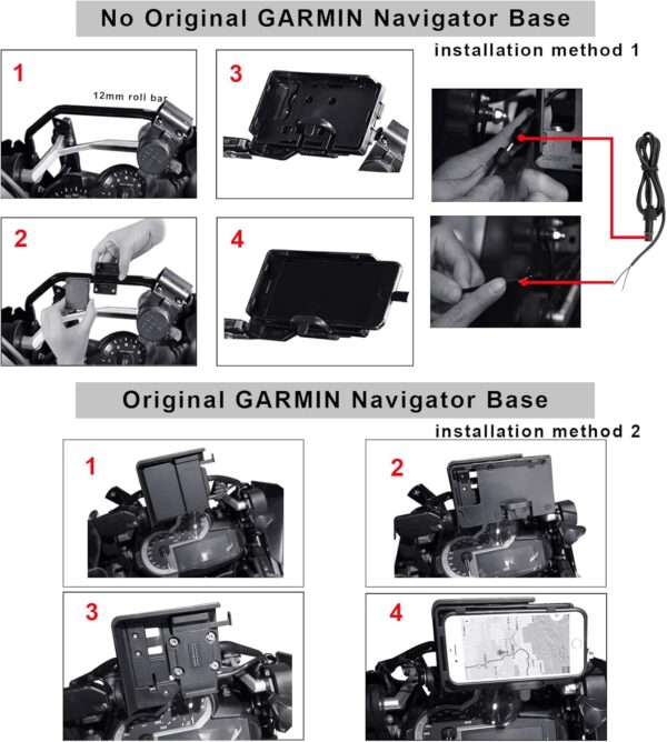 MDPROMCP R1200GS Motorcycle Phone Holder with Double USB Charger Mobile Phone Mount GPS Navigation Bracket Compatible with F700GS F800GS R1200GS R1250GS CRF1000L Africa Twin 12MM Roll Bar - Image 6