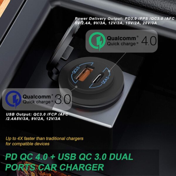 ELECDON USB C Car Charger Socket Dual USB Outlet PD & QC 3.0 Car Charger Socket Power Waterproof with Switch for 12V/24V Marine Boat Motorcycle Truck RV - Image 3