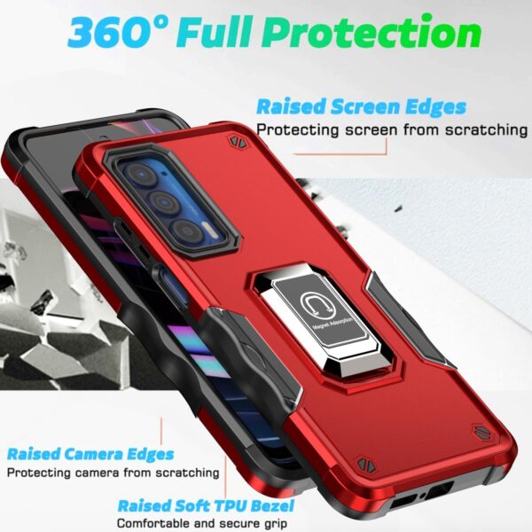 TJS Compatible with Motorola Moto Edge 5G 2021 Case, Moto Edge 5G UW Case, with Tempered Glass Screen Protector Defender Metal Ring Magnetic Support Kickstand Heavy Duty Protector Phone Case (Blue) - Image 6