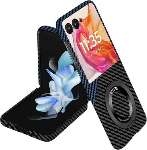 TERRIFI Compatible with Motorola Razr Plus 2024 Case, Kickstand Carbon Fiber Shockproof Protective Cover, Compatible with MagSafe Wireless Charger, Compatible with Moto Razr+ 2024 - Image 2