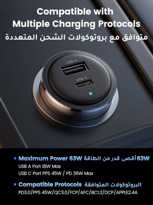 UGREEN Car Charger 63W for Samsung S24 Ultra, Car Charger Type C Fast Charging, Samsung Super Fast 45W PPS Dual USB Port Car Adapter, for Galaxy S24/S23/S22 Ultra,S24/S24+,iPhone 16/15 Series,Macbook - Image 5