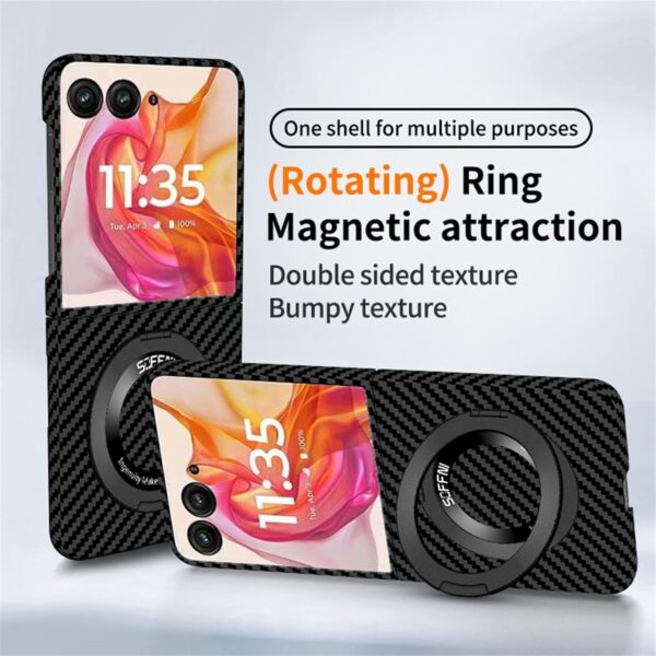 TERRIFI Compatible with Motorola Razr Plus 2024 Case, Kickstand Carbon Fiber Shockproof Protective Cover, Compatible with MagSafe Wireless Charger, Compatible with Moto Razr+ 2024 - Image 9
