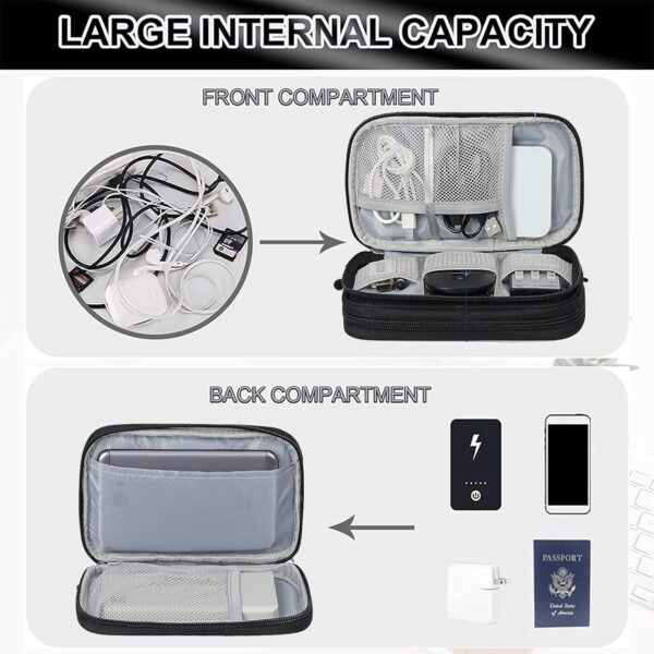 Portable Electronic Accessories Bag Organizer, Travel Gadgets Storage Case Cable Organizer Pouch Compatible for Charger USB Cables SD Memory Cards Earphone Flash Hard Drive Phone Power Bank, Black S - Image 3