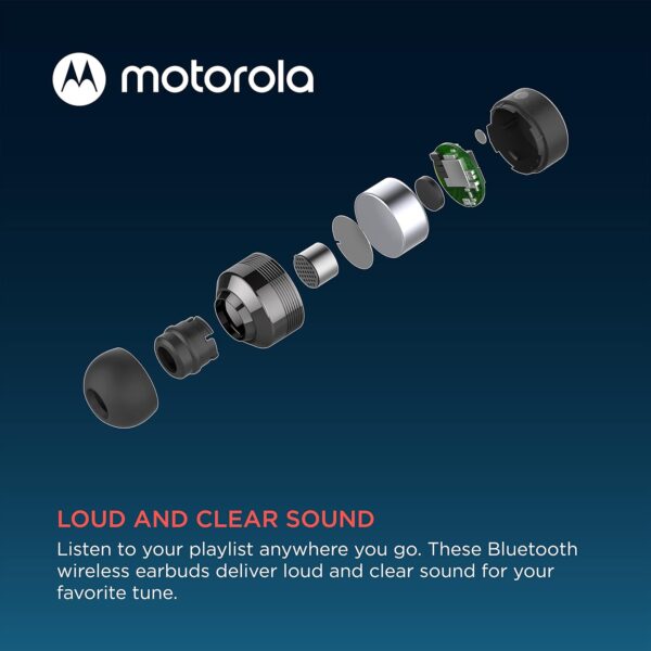 Motorola Sound Moto Buds 120 - True Wireless Bluetooth Earbuds with Microphone & Compact Charging Case - IPX5 Water Resistant, Voice & Smart Touch-Control, Lightweight Comfort-Fit, Clear - Black - Image 5