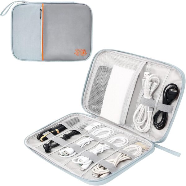Joyzzz Electronic Accessory Bag, Electronics Organizer, Travel Cord Organizer Case with Grid Layered, Compact Electronics Accessories Bag for Cable, Cord, Charger, Phone, Hard Drive (Grey) - Image 2