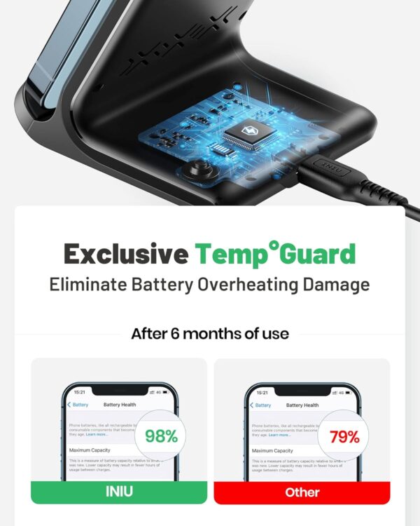 INIU Wireless Charger, 15W Qi Certified Fast Wireless Charging Stand with Sleep-Friendly Adaptive Light for iPhone 16 15 14 13 12 11 Pro Max XS Plus Samsung Galaxy S23 S22 Ultra S21 S20 Note 20 Google - Image 6