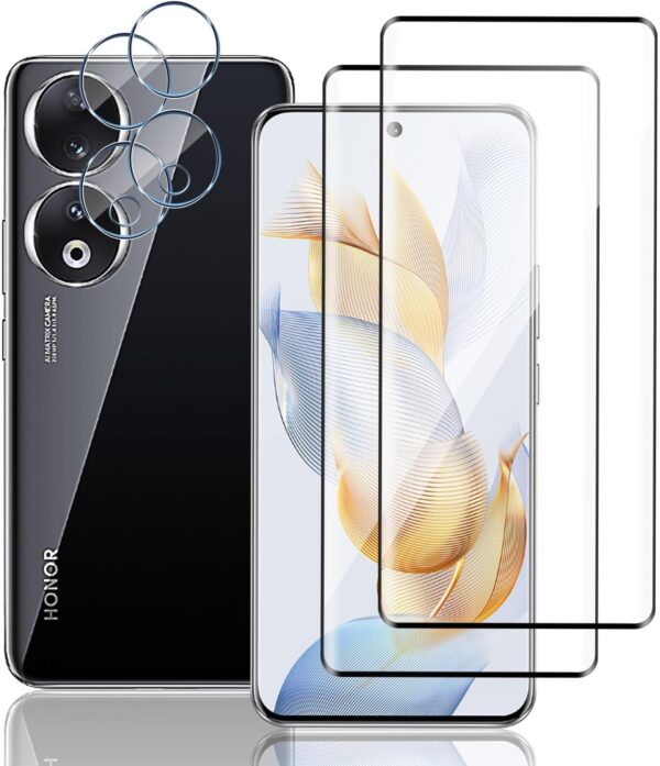 TERRIFI Screen Protector, Camera Lens Protector, 9H Hardness 3D HD Tempered Glass Film, 2 Pcs Tempered Glass Compatible with Honor 90 5G Screen Protector and 2 Pcs Camera Lens Protector - Image 2
