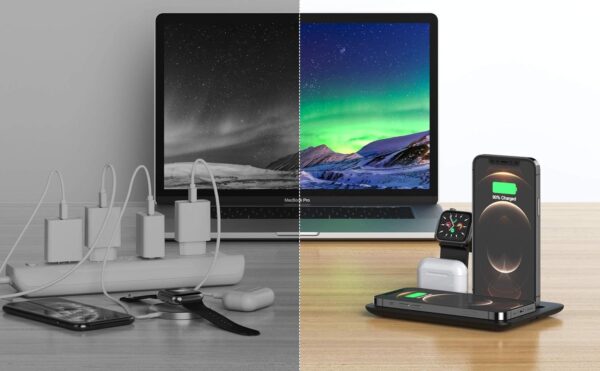 NALACAL 15W Wireless Charger, 4 in 1 Fast Charging Station for Apple iWatch Series 6/5/4/3/2/1,Multi-Function Wireless Charger Stand, Wireless Charging Stand for iPhone 13/12/11, Samsung S21/20 - Image 3