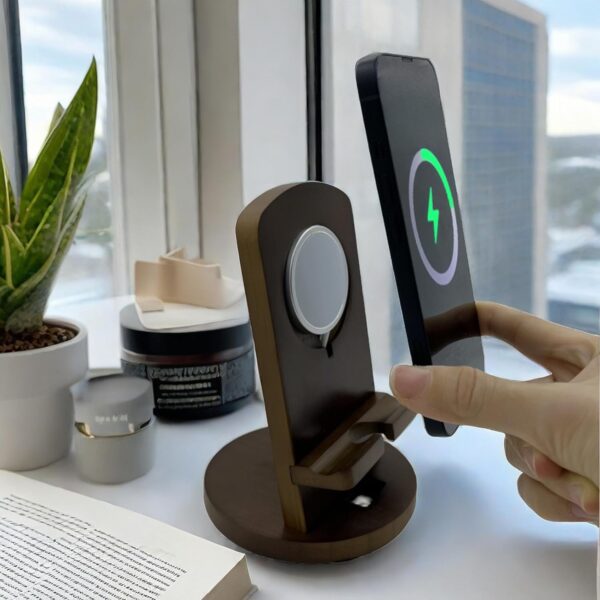 WASHLA Cell Phone Tablet Stand Holder Portable Nightstand Organizer with Charging Hole for Magsafe Charger Detachable Desktop Wooden Phone Pad Holder Natural Bamboo - Image 9